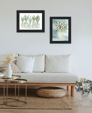 HomeRoots Set of Two Sage-Toned Abstract Wall Art Prints in Sleek Black Frames - Modern Home Decor Delight 568495