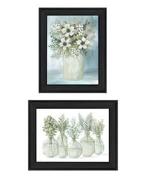 HomeRoots Set of Two Sage-Toned Abstract Wall Art Prints in Sleek Black Frames - Modern Home Decor Delight 568495