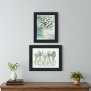 HomeRoots Set of Two Sage-Toned Abstract Wall Art Prints in Sleek Black Frames - Modern Home Decor Delight 568495