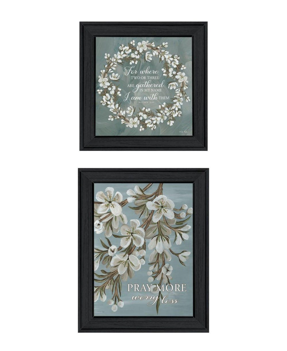 HomeRoots Set of Two Uplifting "Pray More And Worry Less" Black Framed Prints for Home or Office Décor 568498