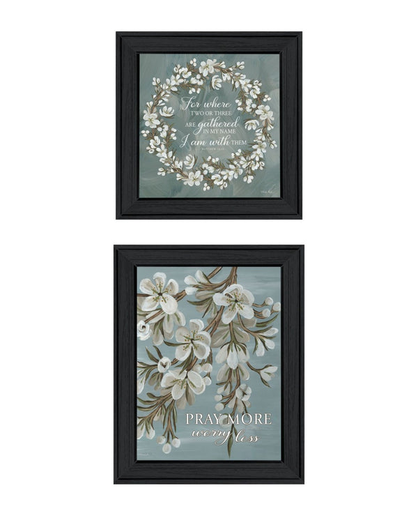 HomeRoots Set of Two Uplifting "Pray More And Worry Less" Black Framed Prints for Home or Office Décor 568498