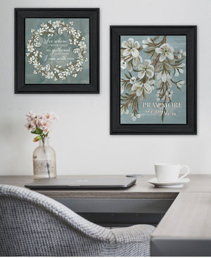 HomeRoots Set of Two Uplifting "Pray More And Worry Less" Black Framed Prints for Home or Office Décor 568498