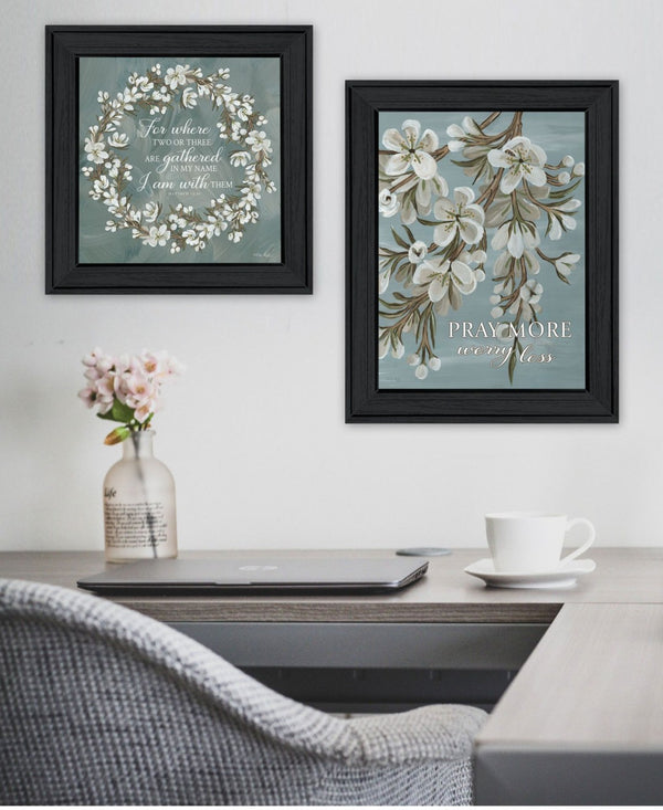HomeRoots Set of Two Uplifting "Pray More And Worry Less" Black Framed Prints for Home or Office Décor 568498
