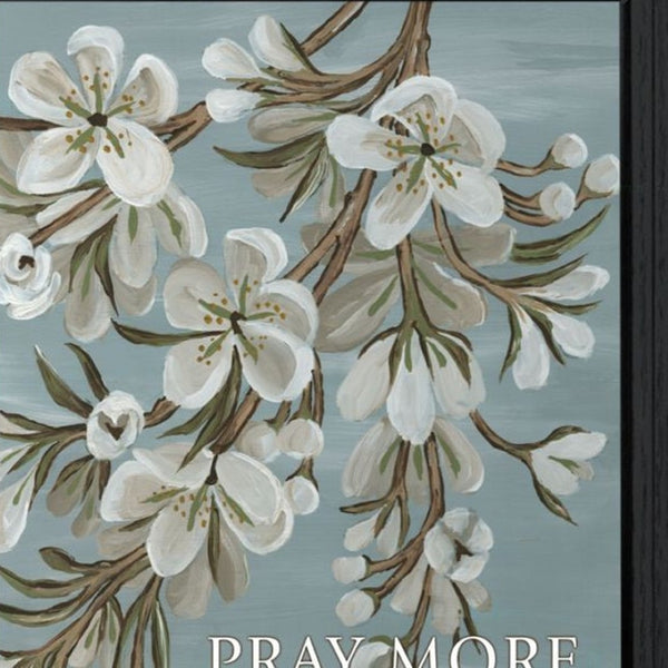 HomeRoots Set of Two Uplifting "Pray More And Worry Less" Black Framed Prints for Home or Office Décor 568498
