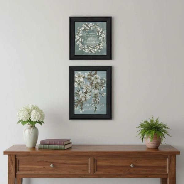 HomeRoots Set of Two Uplifting "Pray More And Worry Less" Black Framed Prints for Home or Office Décor 568498