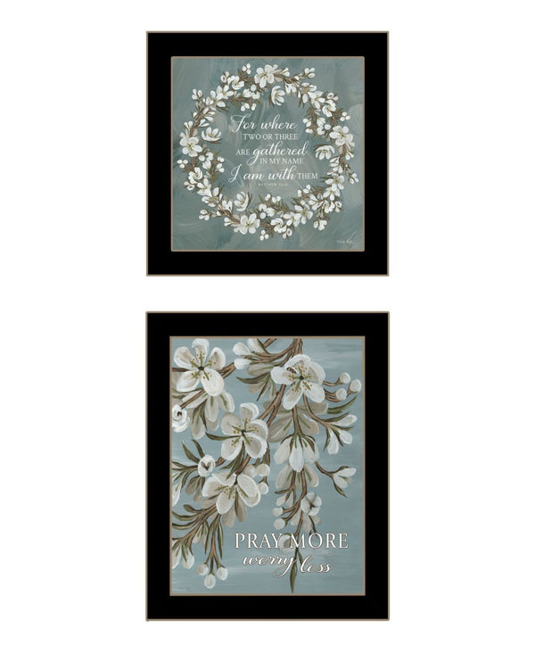 HomeRoots Set of Two "Pray More and Worry Less" Framed Wall Art - Uplifting Decor for Any Room 568499