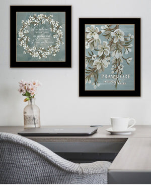 HomeRoots Set of Two "Pray More and Worry Less" Framed Wall Art - Uplifting Decor for Any Room 568499