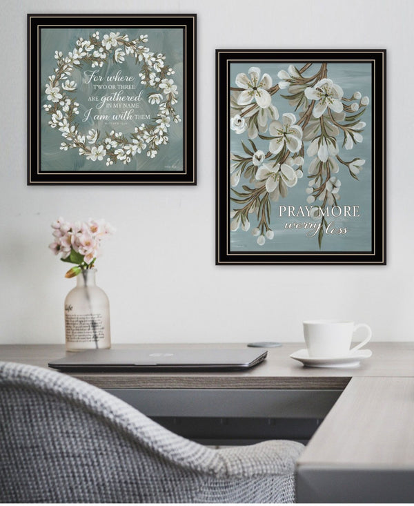 HomeRoots Set of Two "Pray More and Worry Less" Framed Wall Art for Inspirational Home Decor & Office Spaces 568500