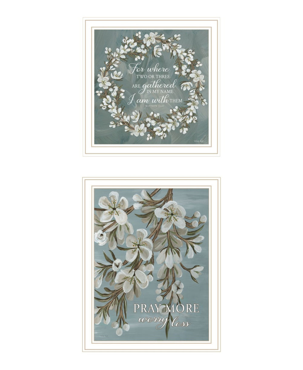 HomeRoots Set of Two Inspirational "Pray More And Worry Less" Framed Wall Art for Uplifting Home Decor 568501