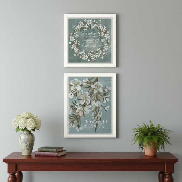 HomeRoots Set of Two Inspirational "Pray More And Worry Less" Framed Wall Art for Uplifting Home Decor 568501