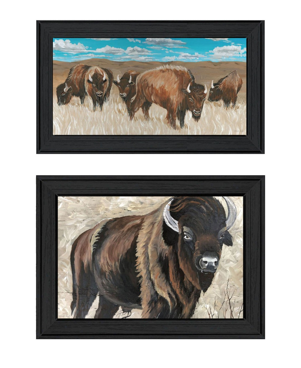 HomeRoots Set of Two Framed "The Boss of the Bison Herd" Art Prints - Rustic Wall Decor for Any Room 568502