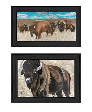 HomeRoots Set of Two Framed "The Boss of the Bison Herd" Art Prints - Rustic Wall Decor for Any Room 568502