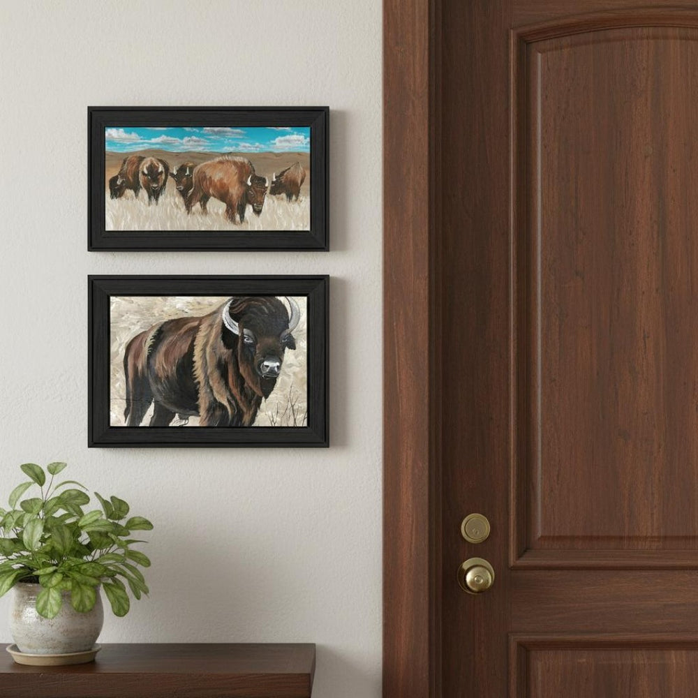 HomeRoots Set of Two Framed "The Boss of the Bison Herd" Art Prints - Rustic Wall Decor for Any Room 568502