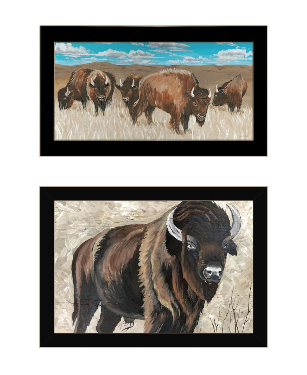 HomeRoots Set of Two Bold Bison Framed Wall Art Prints – Contemporary Decor for Any Room or Office Space 568503