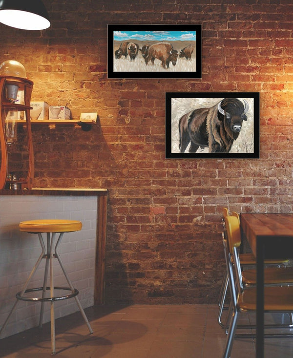 HomeRoots Set of Two Bold Bison Framed Wall Art Prints – Contemporary Decor for Any Room or Office Space 568503