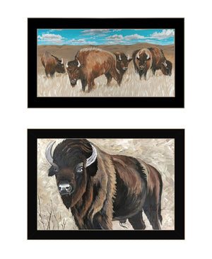 HomeRoots Set of Two Bold Bison Framed Wall Art Prints – Contemporary Decor for Any Room or Office Space 568503