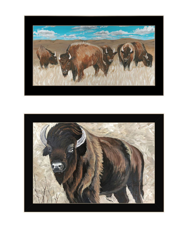HomeRoots Set of Two Bold Bison Framed Wall Art Prints – Contemporary Decor for Any Room or Office Space 568503