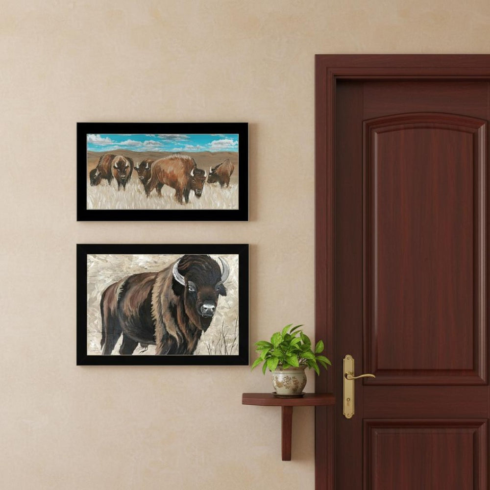 HomeRoots Set of Two Bold Bison Framed Wall Art Prints – Contemporary Decor for Any Room or Office Space 568503