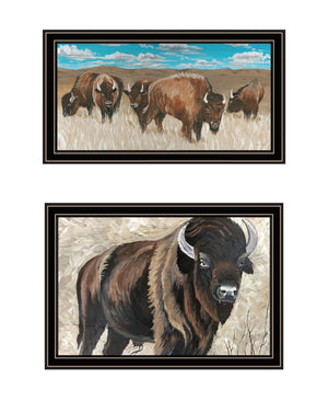 HomeRoots Set of Two "The Boss of the Bison Herd" Framed Wall Art - Rustic Charm for Modern Decor Spaces 568504