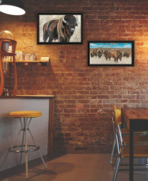 HomeRoots Set of Two "The Boss of the Bison Herd" Framed Wall Art - Rustic Charm for Modern Decor Spaces 568504