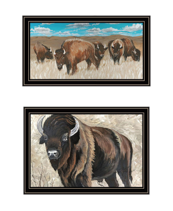 HomeRoots Set of Two "The Boss of the Bison Herd" Framed Wall Art - Rustic Charm for Modern Decor Spaces 568504