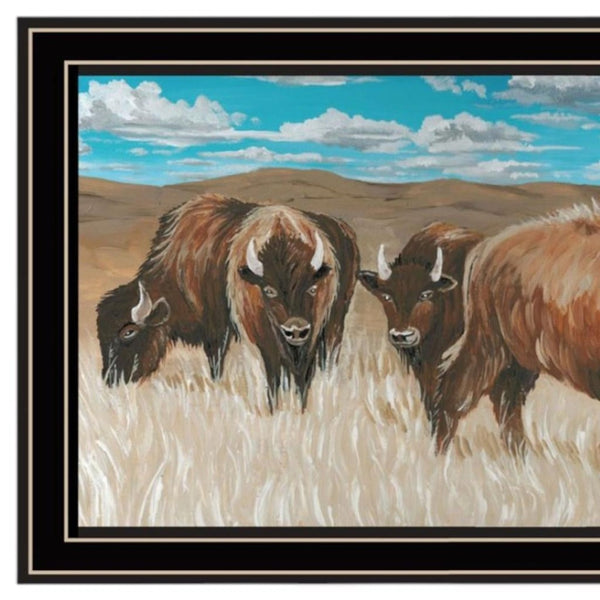 HomeRoots Set of Two "The Boss of the Bison Herd" Framed Wall Art - Rustic Charm for Modern Decor Spaces 568504
