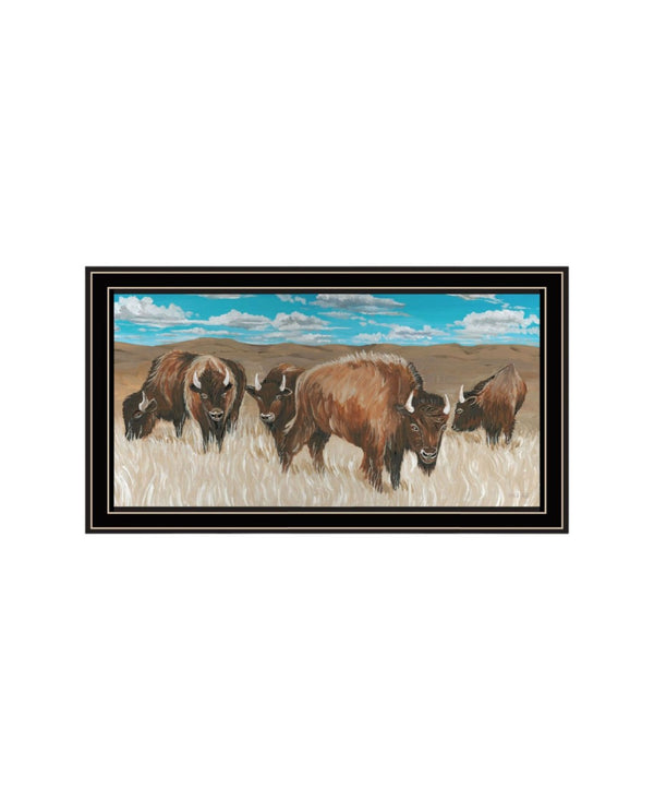 HomeRoots Set of Two "The Boss of the Bison Herd" Framed Wall Art - Rustic Charm for Modern Decor Spaces 568504