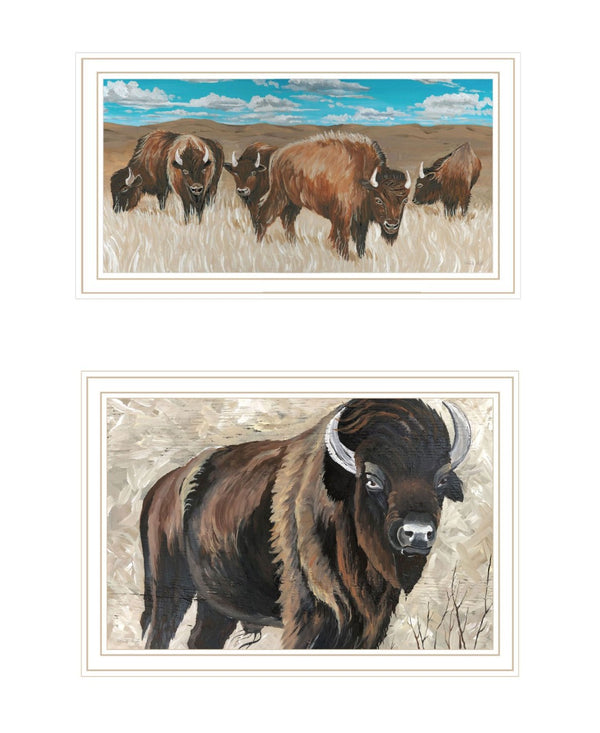 HomeRoots Set of Two Bold Bison Herd Wall Art - Modern Framed Prints for Stylish Home Décor & Easy Hanging 568505