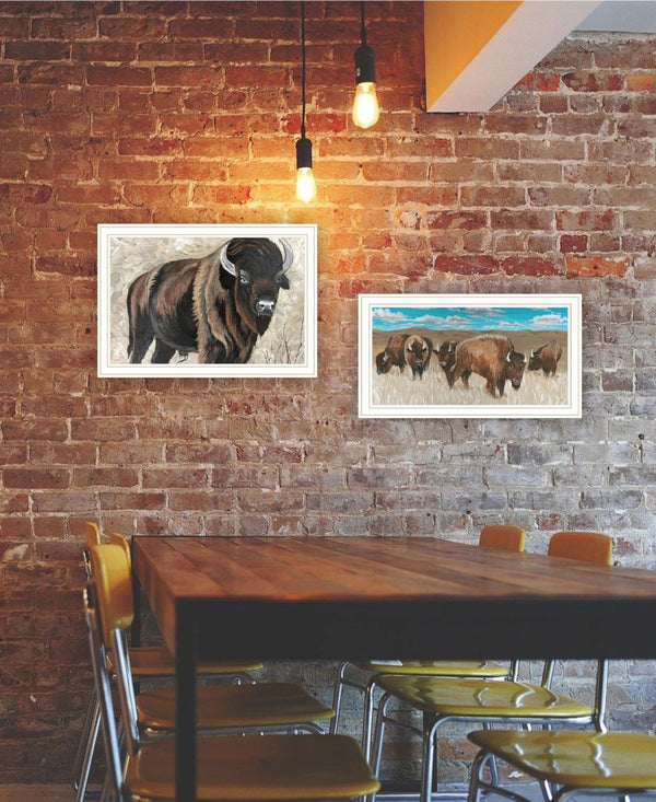 HomeRoots Set of Two Bold Bison Herd Wall Art - Modern Framed Prints for Stylish Home Décor & Easy Hanging 568505
