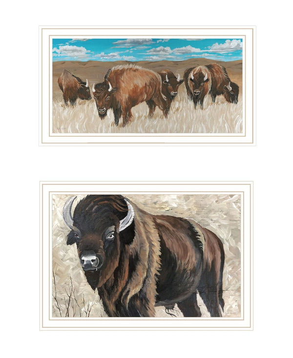 HomeRoots Set of Two Bold Bison Herd Wall Art - Modern Framed Prints for Stylish Home Décor & Easy Hanging 568505
