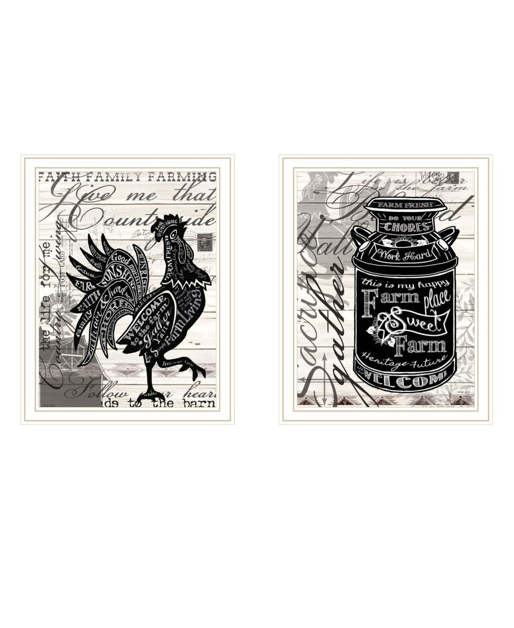 HomeRoots Set of Two Framed Rooster Prints – Rustic Wall Art with Playful Typography for Farmhouse Decor 568506