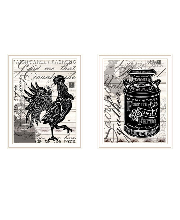 HomeRoots Set of Two Framed Rooster Prints – Rustic Wall Art with Playful Typography for Farmhouse Decor 568506