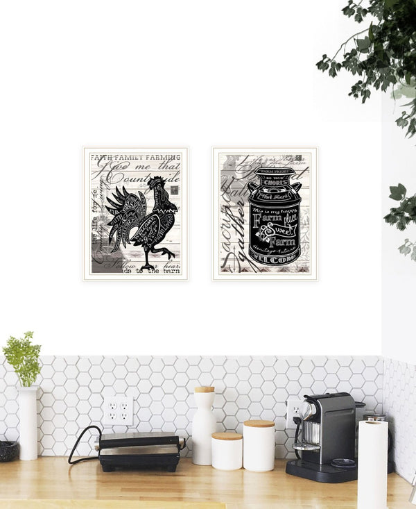 HomeRoots Set of Two Framed Rooster Prints – Rustic Wall Art with Playful Typography for Farmhouse Decor 568506