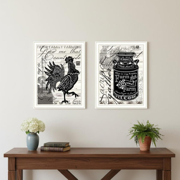 HomeRoots Set of Two Framed Rooster Prints – Rustic Wall Art with Playful Typography for Farmhouse Decor 568506
