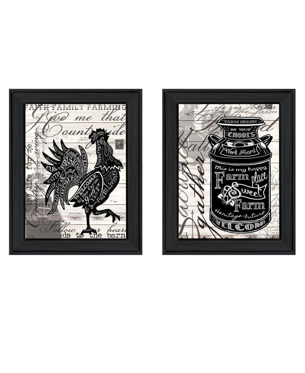 HomeRoots Set of Two Playful Framed Wall Art Prints - Bold Typography & Farm Animal Imagery for Modern Decor 568507