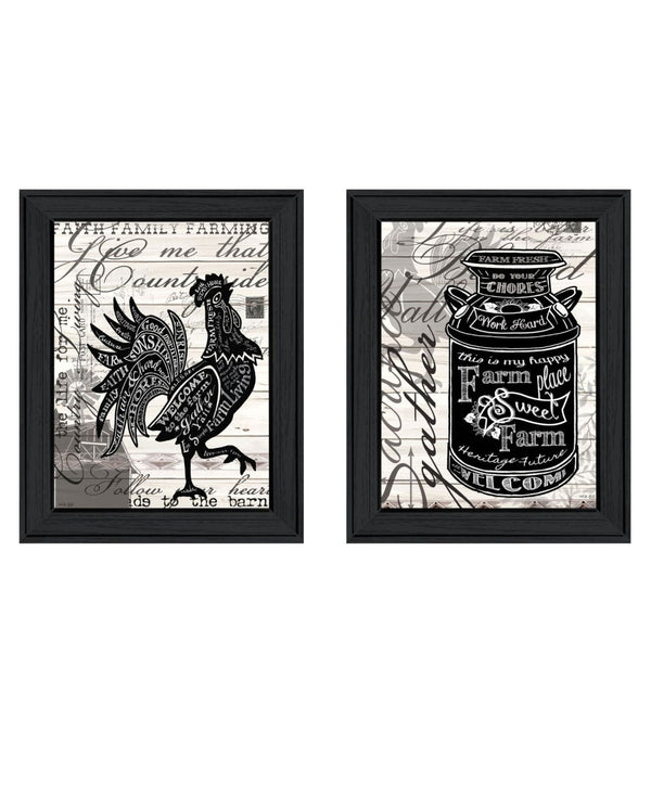 HomeRoots Set of Two Playful Framed Wall Art Prints - Bold Typography & Farm Animal Imagery for Modern Decor 568507