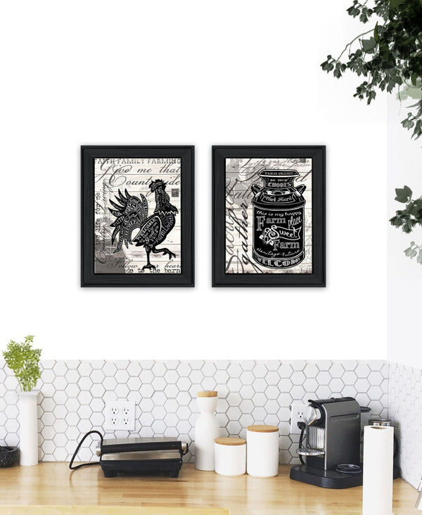 HomeRoots Set of Two Playful Framed Wall Art Prints - Bold Typography & Farm Animal Imagery for Modern Decor 568507