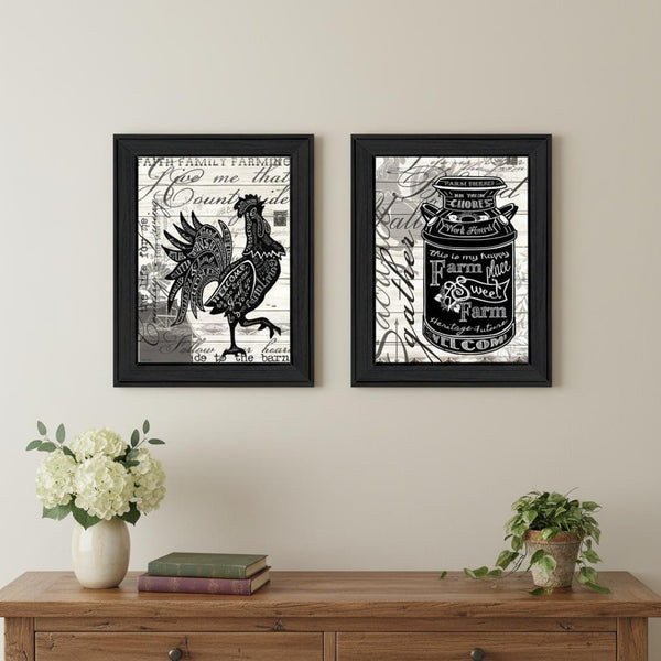 HomeRoots Set of Two Playful Framed Wall Art Prints - Bold Typography & Farm Animal Imagery for Modern Decor 568507