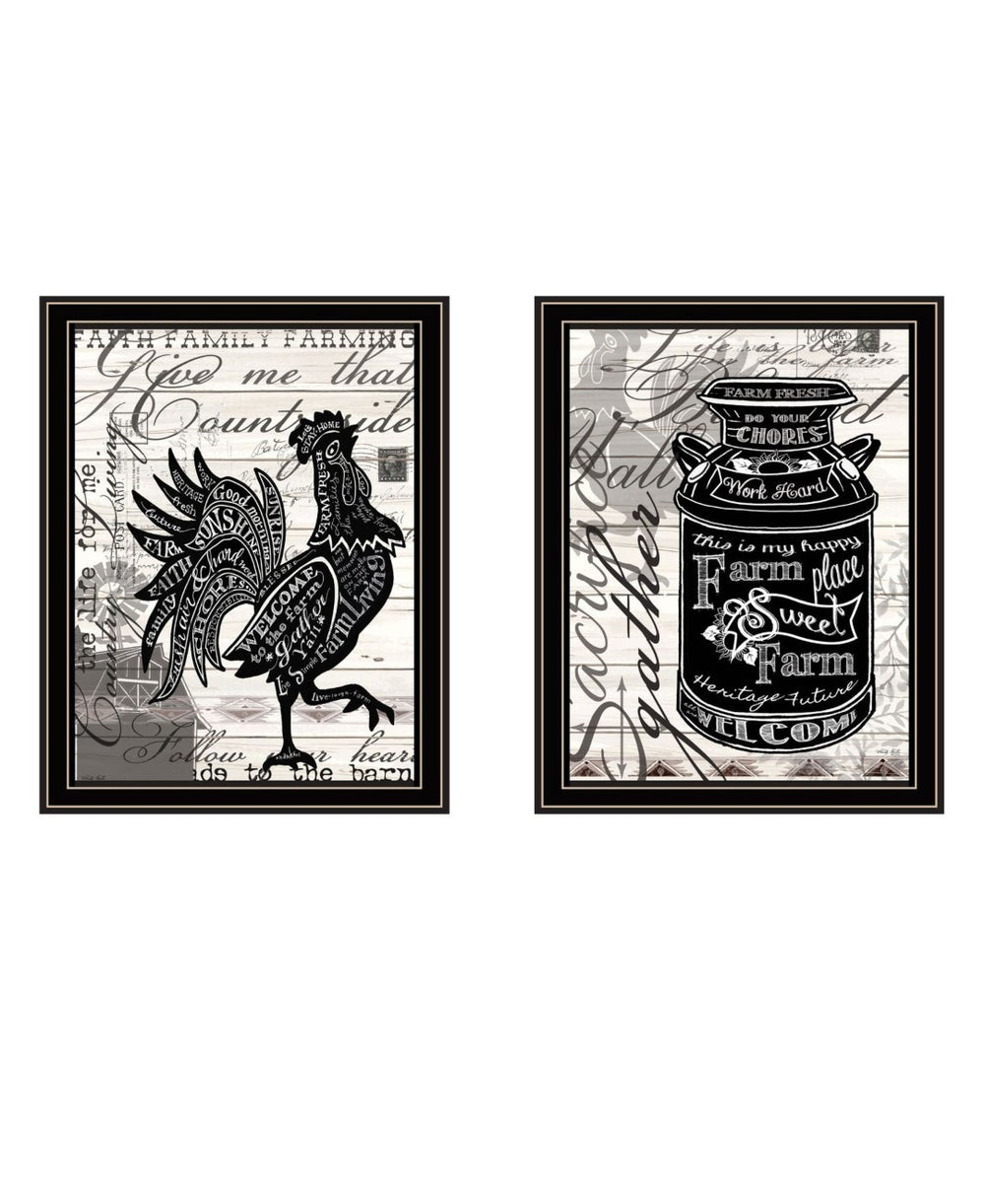 HomeRoots Set of Two Striking Rooster Prints in Black Frames – Playful Wall Art for Farmhouse Charm! 568508