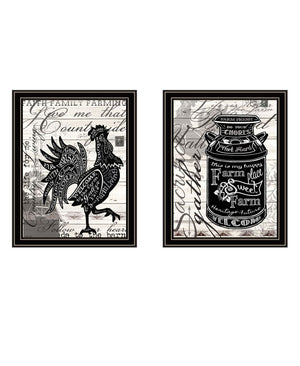 HomeRoots Set of Two Striking Rooster Prints in Black Frames – Playful Wall Art for Farmhouse Charm! 568508