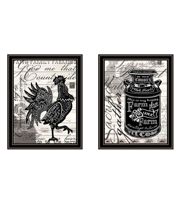 HomeRoots Set of Two Striking Rooster Prints in Black Frames – Playful Wall Art for Farmhouse Charm! 568508