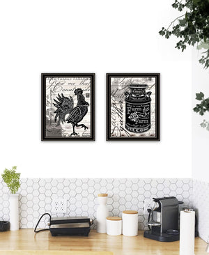 HomeRoots Set of Two Striking Rooster Prints in Black Frames – Playful Wall Art for Farmhouse Charm! 568508