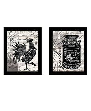 HomeRoots Set of Two Vibrant Rooster Wall Art Prints in Black Frames - Farmhouse Charm for Any Room Decor 568509