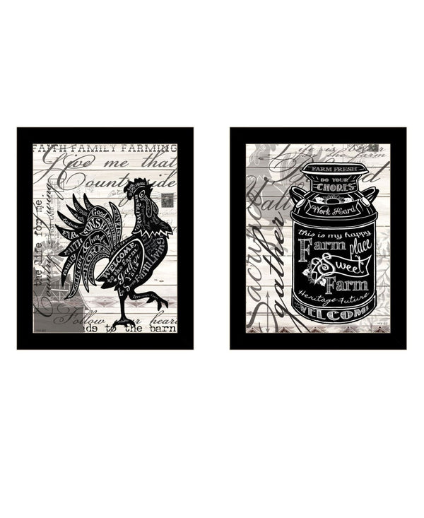 HomeRoots Set of Two Vibrant Rooster Wall Art Prints in Black Frames - Farmhouse Charm for Any Room Decor 568509