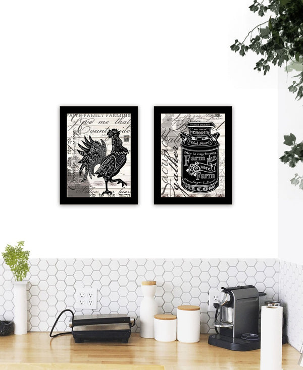 HomeRoots Set of Two Vibrant Rooster Wall Art Prints in Black Frames - Farmhouse Charm for Any Room Decor 568509