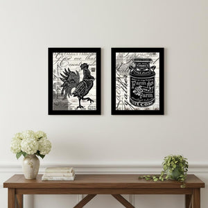 HomeRoots Set of Two Vibrant Rooster Wall Art Prints in Black Frames - Farmhouse Charm for Any Room Decor 568509