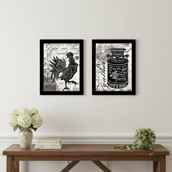 HomeRoots Set of Two Vibrant Rooster Wall Art Prints in Black Frames - Farmhouse Charm for Any Room Decor 568509