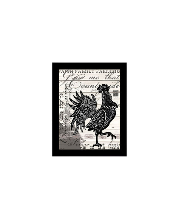 HomeRoots Set of Two Vibrant Rooster Wall Art Prints in Black Frames - Farmhouse Charm for Any Room Decor 568509