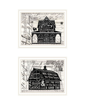 HomeRoots Set of Two Stylish "Try Reading this House and Barn!" White Framed Prints for Modern Decor 568510