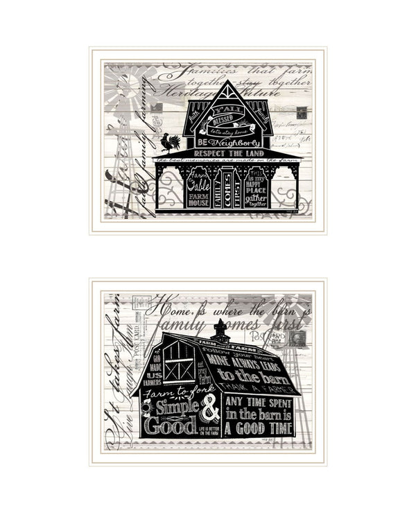 HomeRoots Set of Two Stylish "Try Reading this House and Barn!" White Framed Prints for Modern Decor 568510